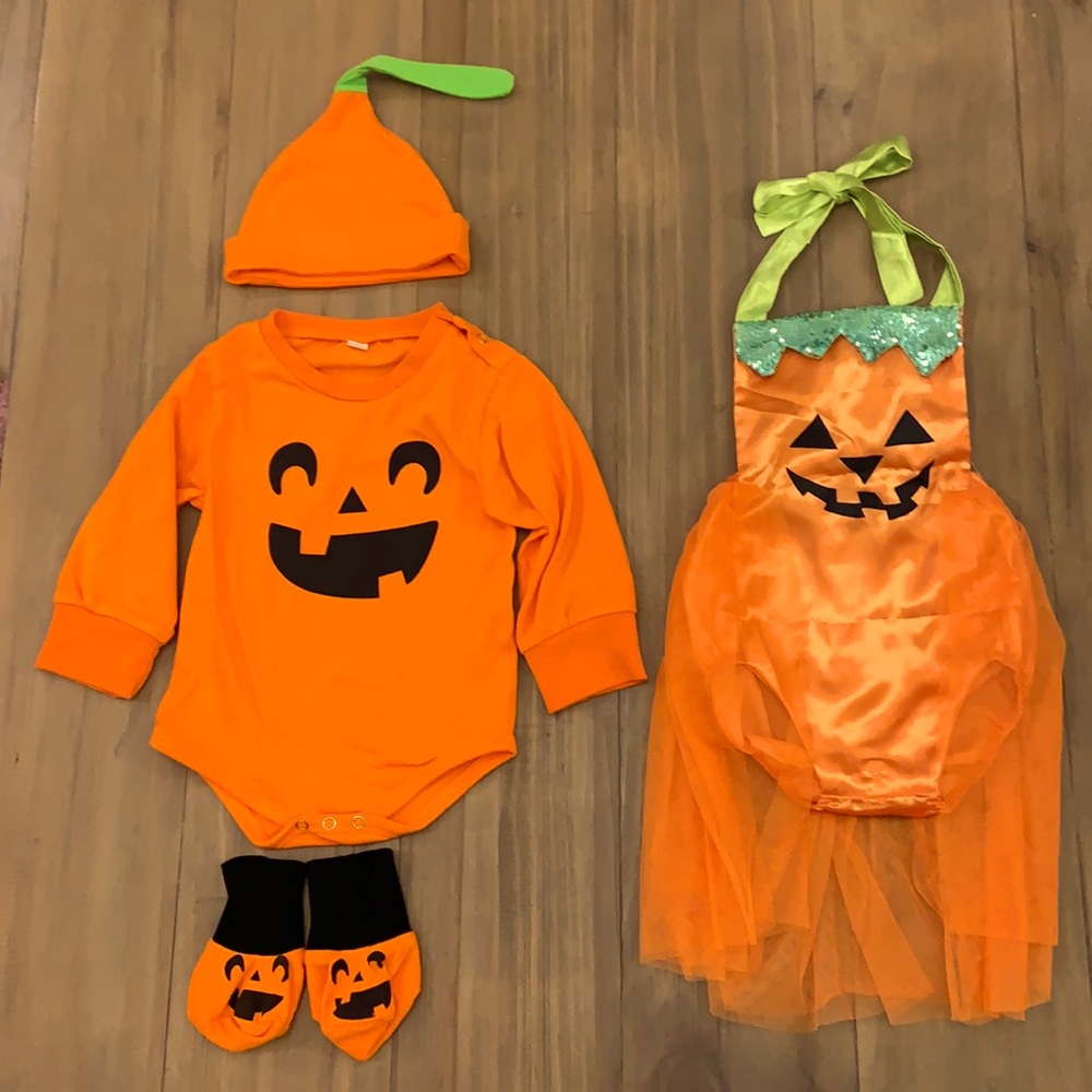 6-12 months Twin Pumpkin Halloween Costumes